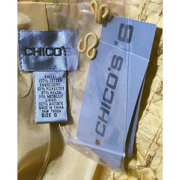 NWT Chico's Yellow Metallic Embroidered Clasp Closure Jacket Size 0 - Picture 6 of 6